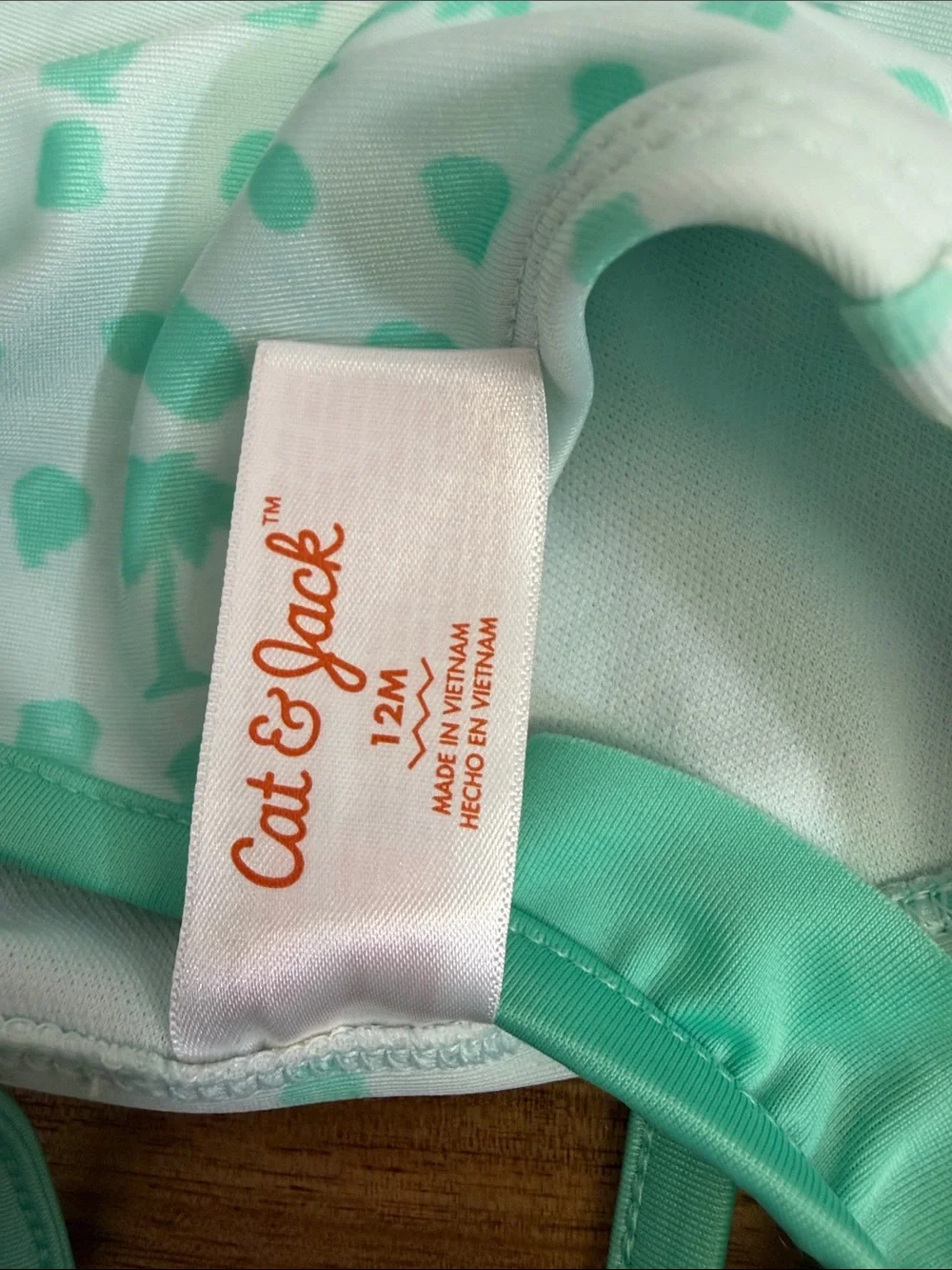 Cat & Jack Mint Green and White Palm Dot One-Piece Swimsuit